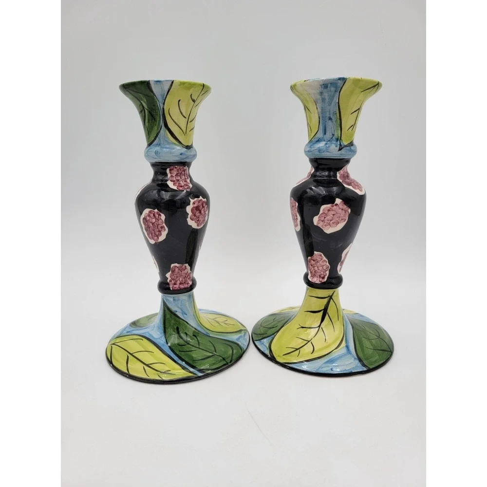 2 Favanol Portugal Handpainted‎ Candlesticks Candle Holders Taste Of California